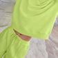 Trendy lime Bella Road set with round neck top and elastic waist pants for a stylish look.