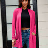 Open Front Long Sleeve Cardigan with Pockets - Hot Pink