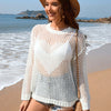 Heart Openwork Long Sleeve Cover-Up - White