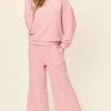 Texture Long Sleeve Top and Pants Set | Full Size - Dusty Pink