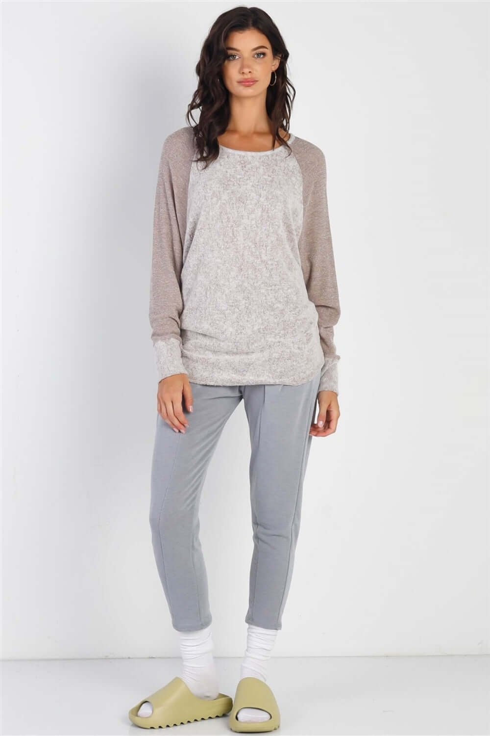 TASHA APPAREL Round Neck Long Sleeve Contrast Top at Bella Road