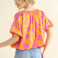 Full Size Printed Satin Bubble Hem Top