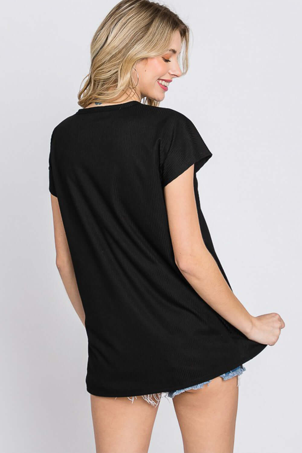 HEIMISH Full Size Front Button V-Neck Short Sleeve T-Shirt at Bella Road