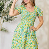 Smocked Scoop Neck Flounce Sleeve Mini Dress - Canary Yellow