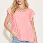 Bamboo Notched Ruffled Short Sleeve T-Shirt