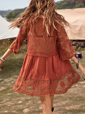 BELLA ROAD Lace Detail Plunge Cover-Up Dress at Bella Road