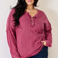 Ribbed Half Button Long Sleeve High-Low T-Shirt