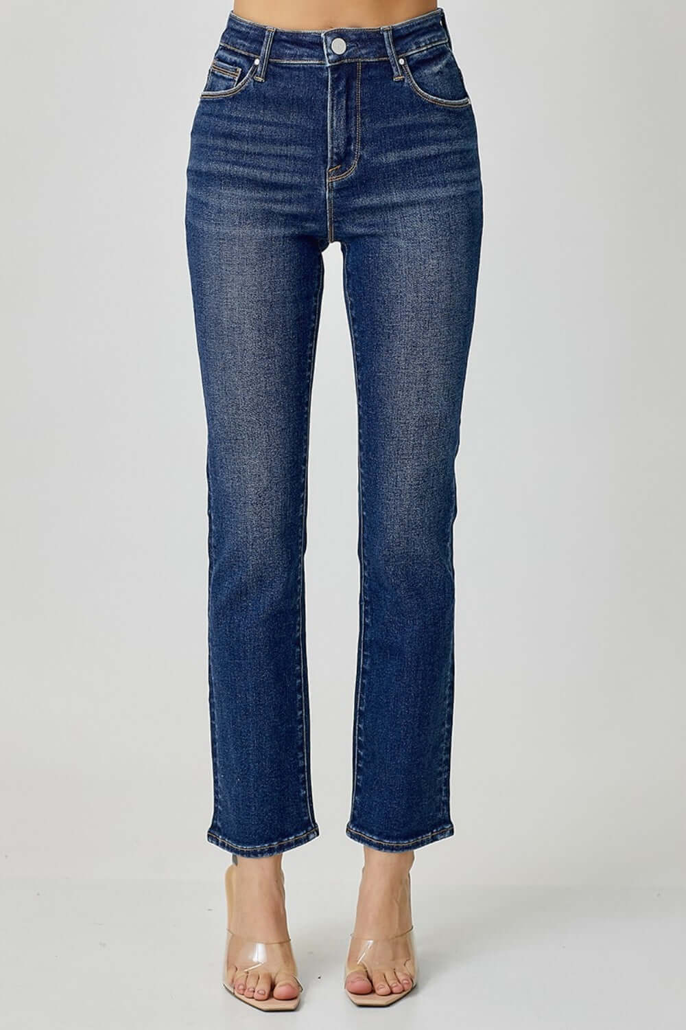 High Waist Straight Jeans by Risen Jeans, offering a flattering fit and versatile styling options with a sleek, polished straight leg silhouette.