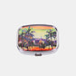 Nicole Lee USA Print Metallic Rectangular Pill Case with Palm Trees and Sunset Design, Compact and Durable with Push Lock Closure