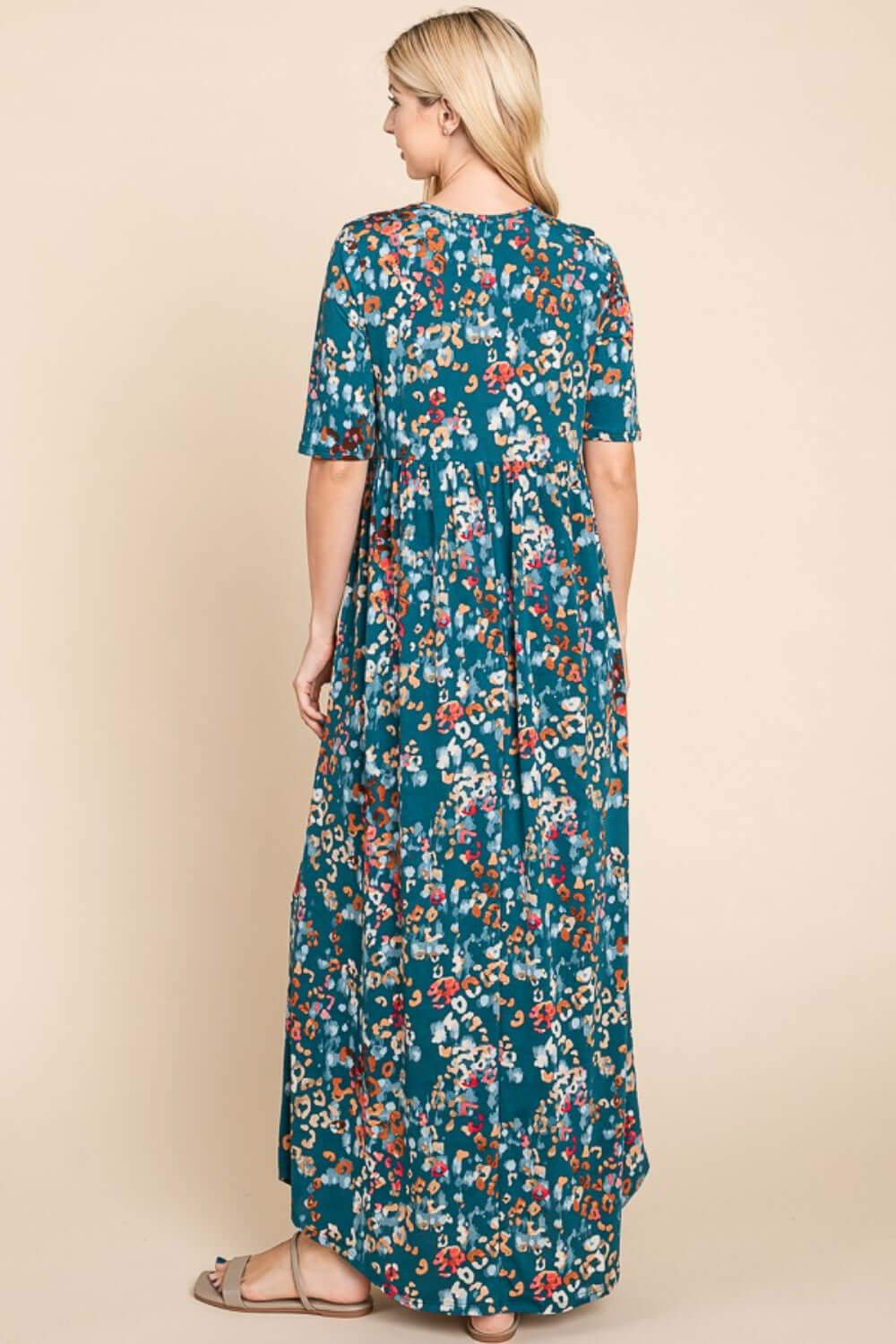 BOMBOM Printed Shirred Maxi Dress at Bella Road