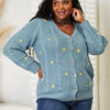 HEYSON Full Size Floral Embroidered Cable Cardigan - Turquoise