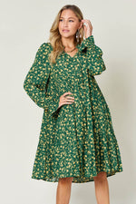 DOUBLE TAKE Full Size Printed Ruffle Hem Long Sleeve Dress at Bella Road