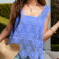 Bella Road Swim Cutout Wide Strap Cover-Up in blue, featuring lace design and vibrant style, perfect for beach days.