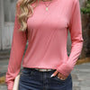 Round Neck Long Sleeve T-Shirt - Burnt Coral