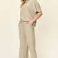 DOUBLE TAKE Full Size Texture Short Sleeve Top and Pants Set at Bella Road