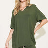 V-Neck Drop Shoulder T-Shirt and Shorts Set | Full Size - Moss