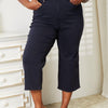 Judy Blue High Waist Tummy Control Garment Dyed Wide Cropped Jeans | Full Size - Navy Blue