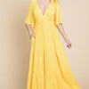 Backless Plunge Half Sleeve Tiered Dress - LEMONADE