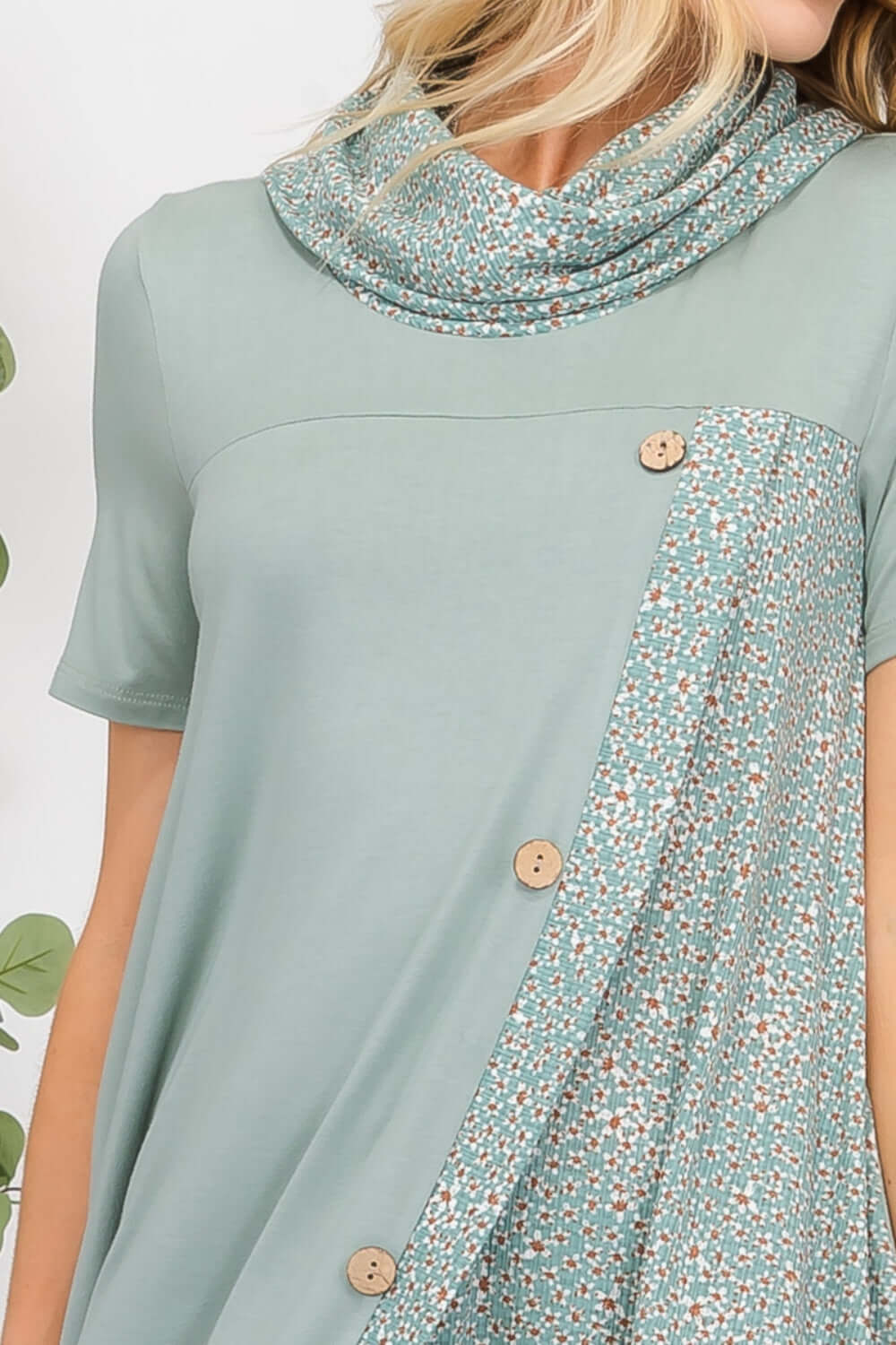 CELESTE Full Size Decor Button Short Sleeve Dress with Pockets at Bella Road