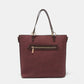 Nicole Lee USA Metallic Stitching Embroidery Inlaid Rhinestone Tote Bag in maroon with front zipper pocket and dual straps.