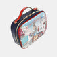 Nicole Lee USA printed handbag with Santorini design and three pouches, made of pebbled and glossy patent leather