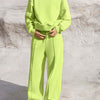 Bella Road Round Neck Long Sleeve Top and Elastic Waist Pants Set - Lime