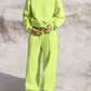 Lime Bella Road Round Neck Long Sleeve Top and Elastic Waist Pants Set – Trendy two-piece outfit for style and comfort.