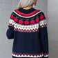 Angel Wings Graphic Round Neck Long Sleeve Sweater with Apple Design in Navy, Back View