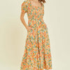 HEYSON Full Size Floral Smocked Tiered Midi Dress - Peach Multi