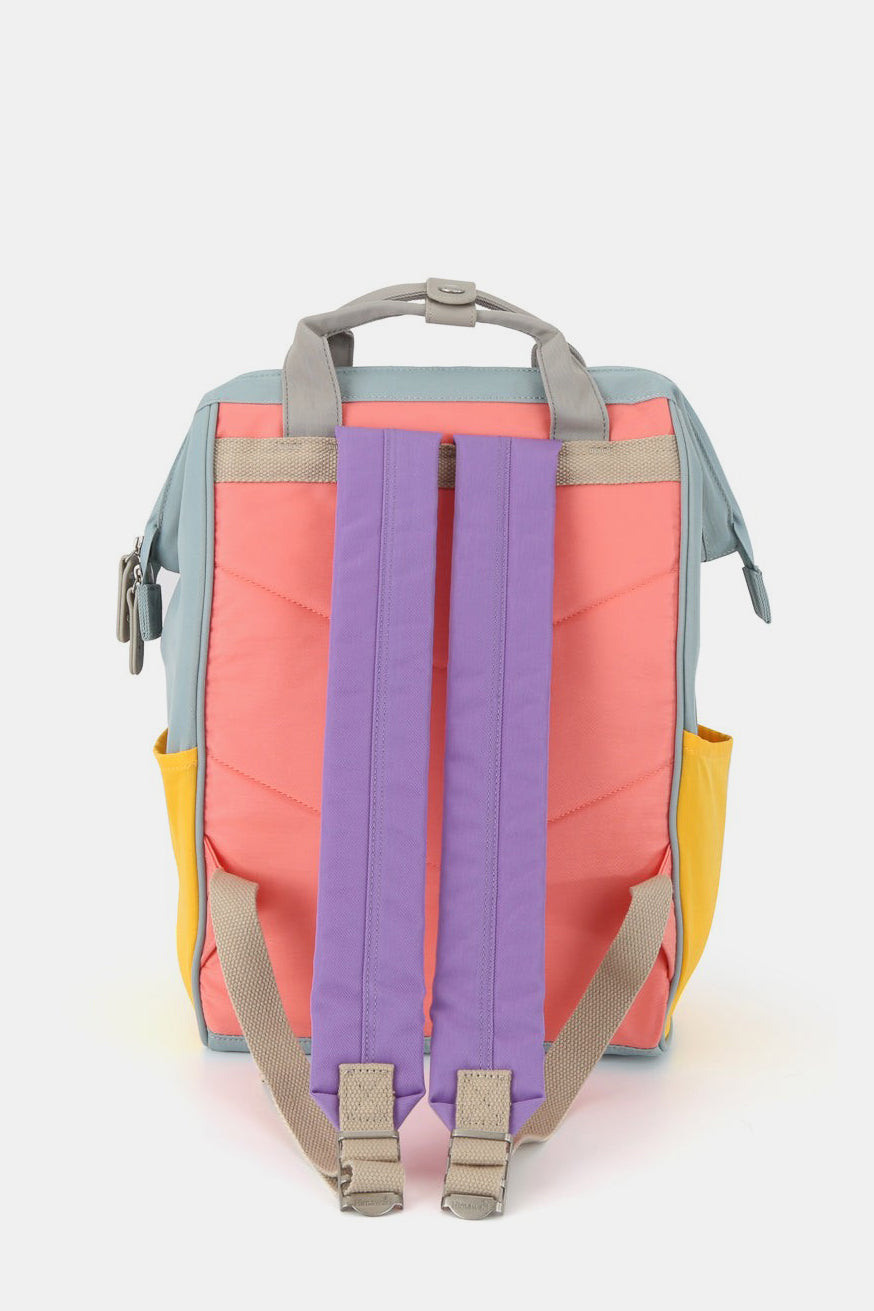 Colorful Himawari nylon backpack with sturdy handles, vibrant straps, and side pockets, perfect for students and travelers.