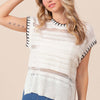 Stitch Edge Pointelle Side Slit Sweater Vest - Ivory/Black