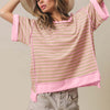 Exposed Seam Stripe Contrast T-Shirt - Taupe/Blush