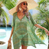 Slit Openwork V-Neck Cover Up - Mid Green