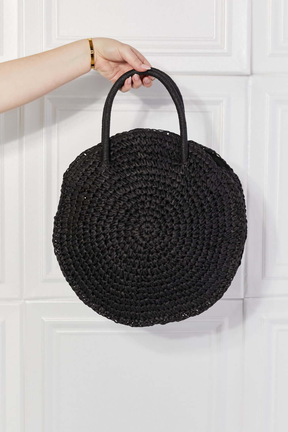 JUSTIN TAYLOR Beach Date Straw Rattan Handbag in Black at Bella Road