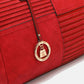 Nicole Lee USA Scallop Stitched Boston Bag close-up red with gold charm detailing