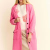 Davi & Dani Side Slit Button Up Hooded Cardigan - Pink