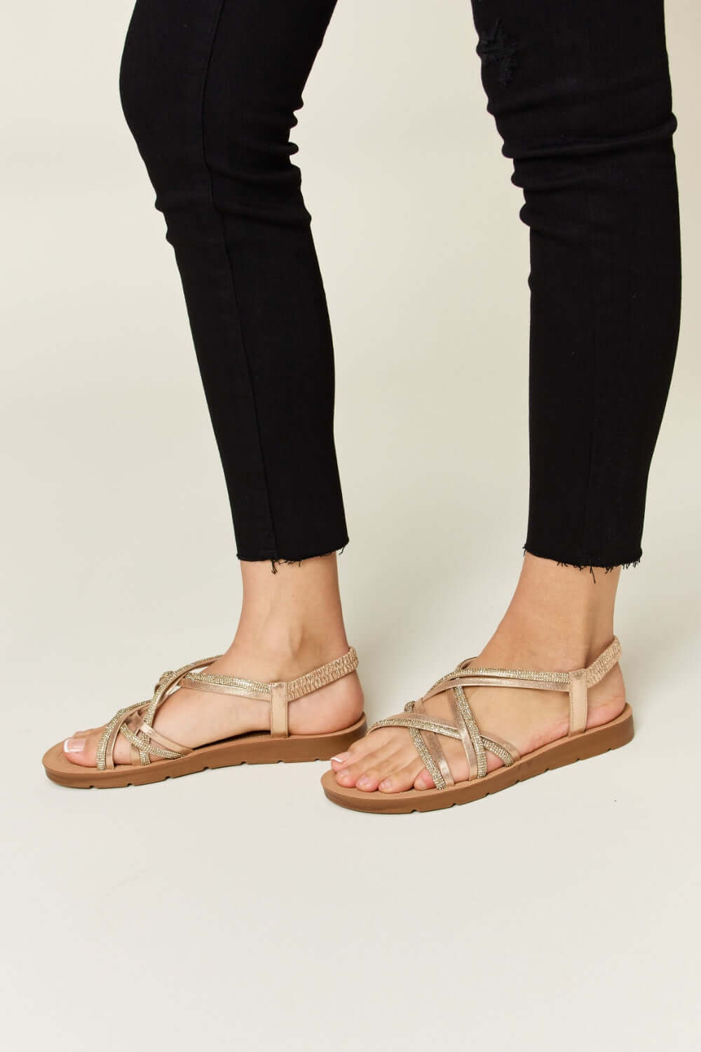 FOREVER LINK Rhinestone Crisscross Flat Sandals at Bella Road