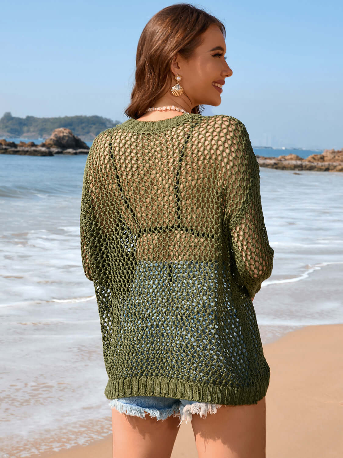 BELLA ROAD Heart Openwork Long Sleeve Cover-Up at Bella Road