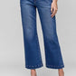 Model wearing RISEN Tummy Control High Rise Crop Jeans in blue, showcasing a flattering fit and stylish design.