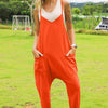 Sleeveless V-Neck Pocketed Jumpsuit | Full Size - Orange