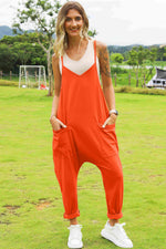 DOUBLE TAKE Full Size Sleeveless V-Neck Pocketed Jumpsuit at Bella Road