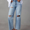 Bella Road Distressed Straight Leg Jeans with Pockets - Light