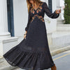 Bella Road Embroidered V-Neck Long Sleeve Dress - Black