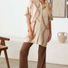 Abstract Collared Button Down Sweater Dress - Cream Tan