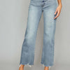 Kancan High Waist Raw Hem Cropped Wide Leg Jeans - Light