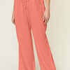 Texture Drawstring Wide Leg Pants | Full Size - Burnt Coral