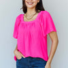 Keep Me Close Square Neck Short Sleeve Blouse in Fuchsia - Fuchsia