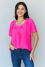 NINEXIS Keep Me Close Square Neck Short Sleeve Blouse in Fuchsia at Bella Road