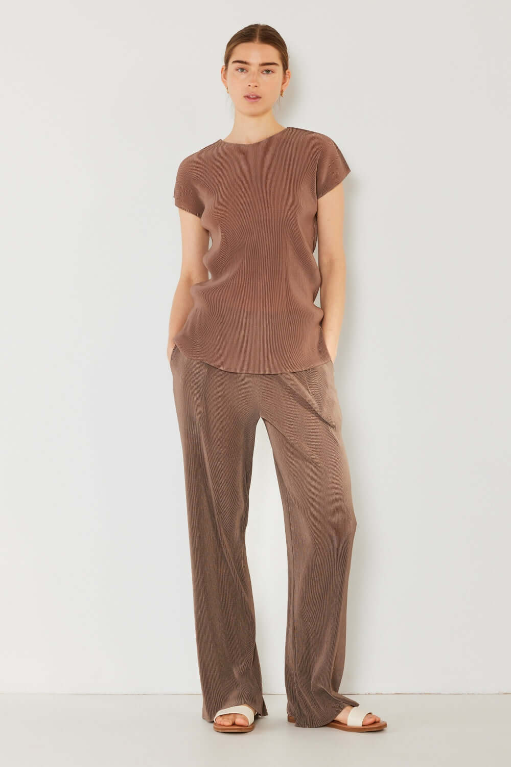 MARINA WEST SWIM Rib Pleated Elastic-Waist Wide Leg Pants at Bella Road