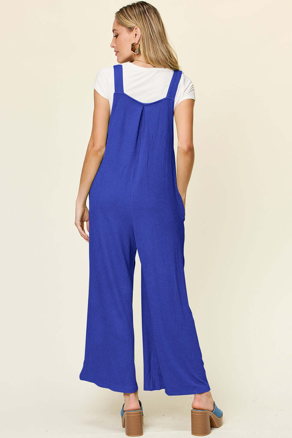 DOUBLE TAKE Full Size Texture Sleeveless Wide Leg Overall at Bella Road